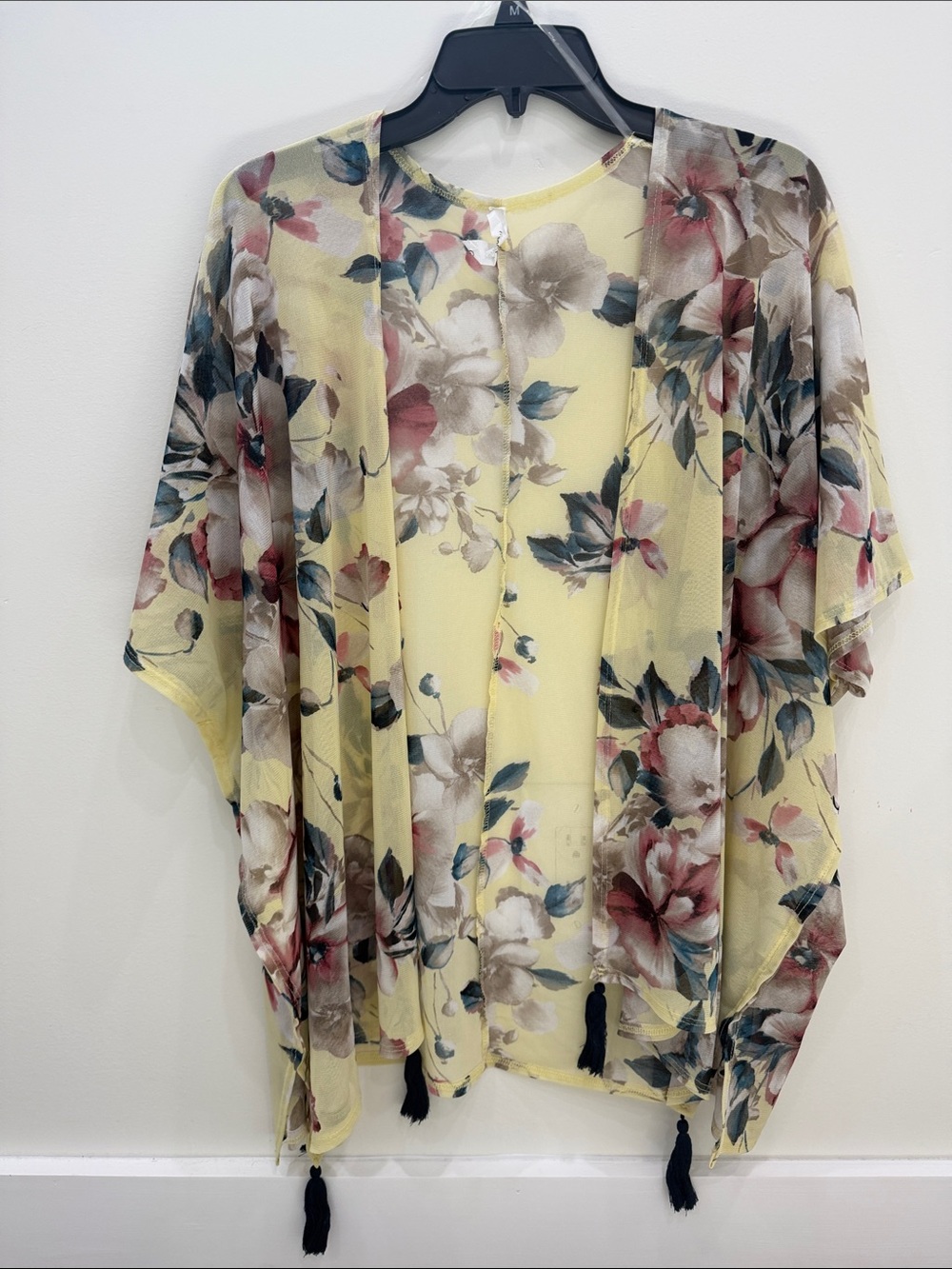 Honeyme Floral Sheer Kimono with Tassels